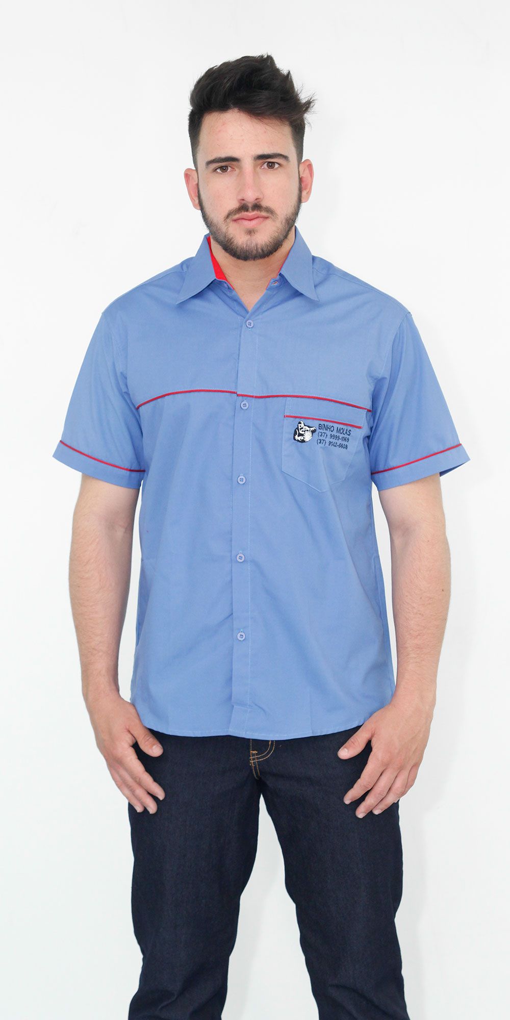 CAMISA SOCIAL M. CURTA BORDADA